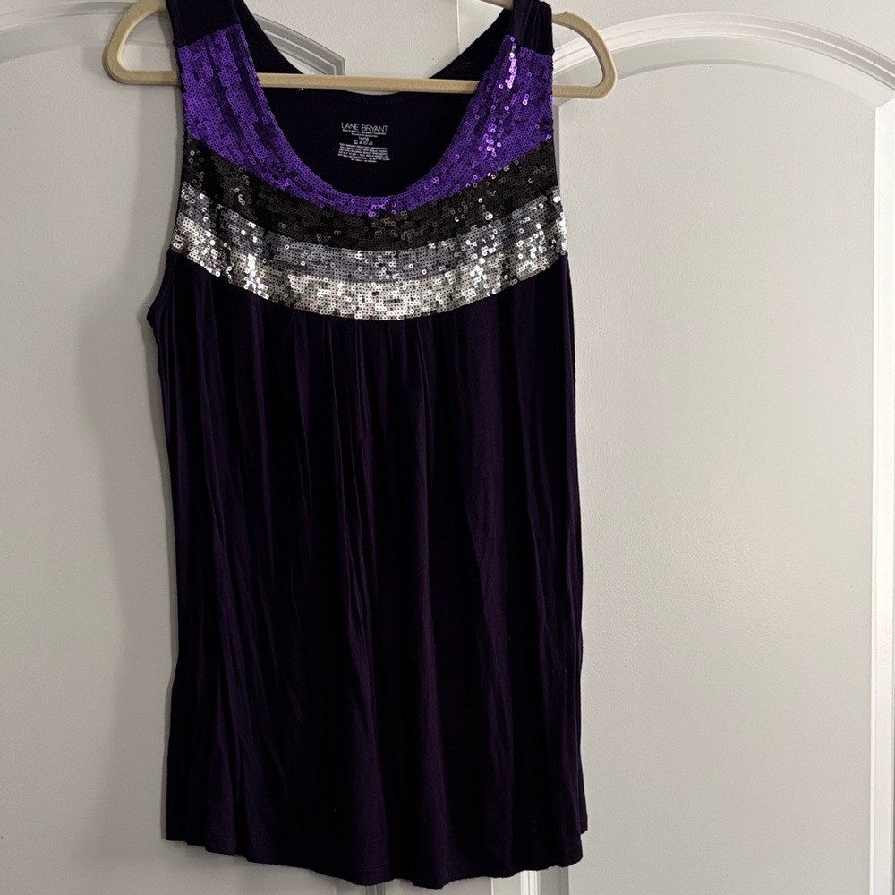 Lane Bryant Dark Purple Tank with Sequined Yoke